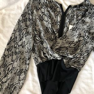 Snake Print Long-Sleeved Bodysuit